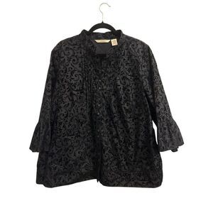 Gothic Baroque Velvet Flocked Blouse 2XL Victorian Romantic Dark Academia